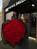 "101 red roses in a bouquet"